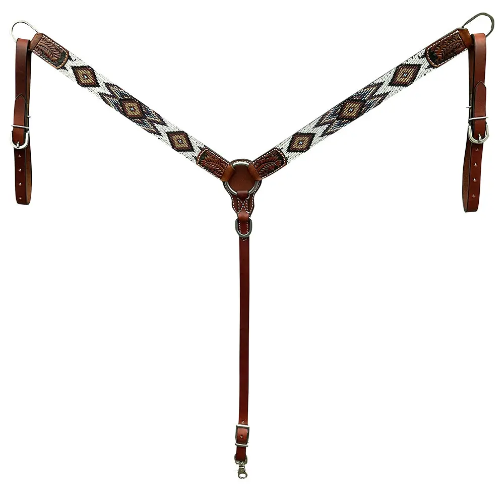 Hilason Western Horse Beaded Hand Tooled Genuine Leather Headstall Breast Collar Brown | Tack Set For Horses 1