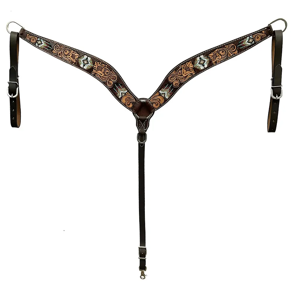 Hilason Western Horse Beaded Hand Tooled Genuine Leather Headstall Breast Collar Brown | Tack Set For Horses 1
