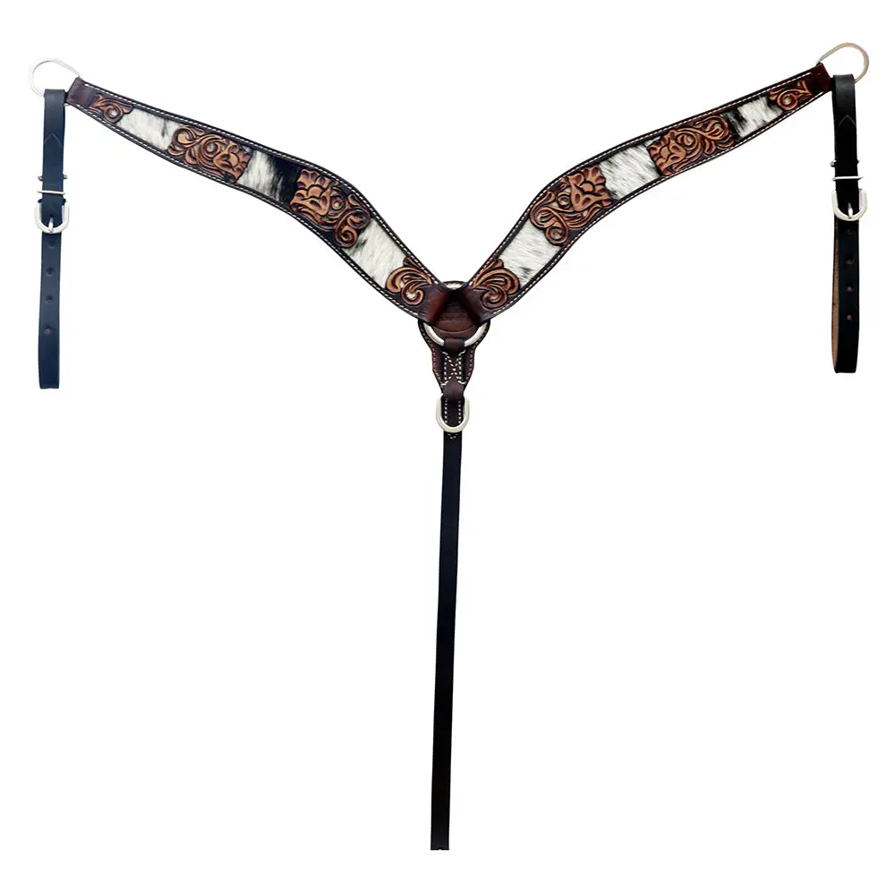 Hilason Horse Floral Hand Carved American Leather Breast Collar Headstall Brown 1