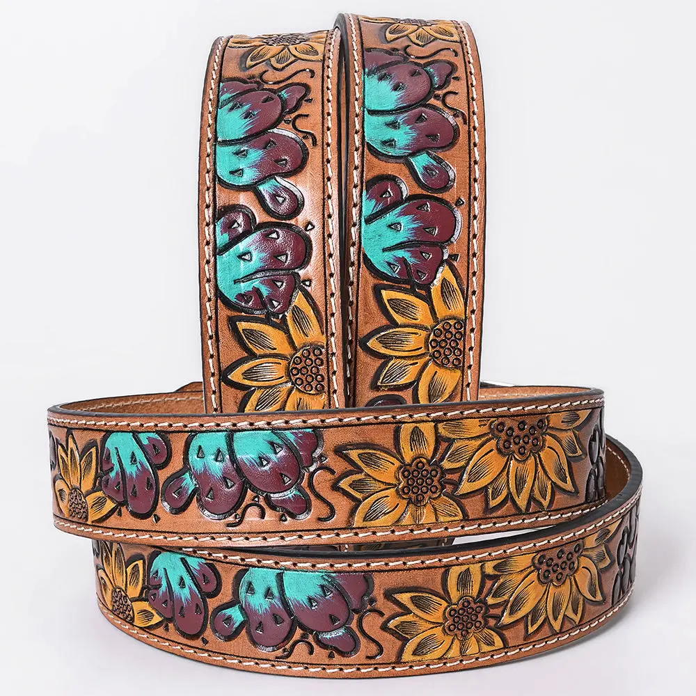 Ohlay Beautifully Hand Tooled Genuine American Leather Belt Men And Women Painted 2