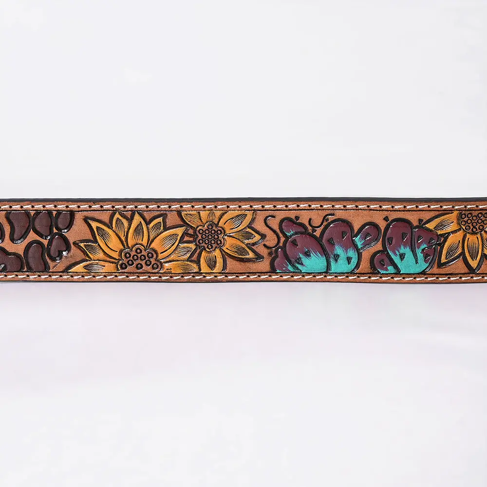 Ohlay Beautifully Hand Tooled Genuine American Leather Belt Men And Women Painted 3