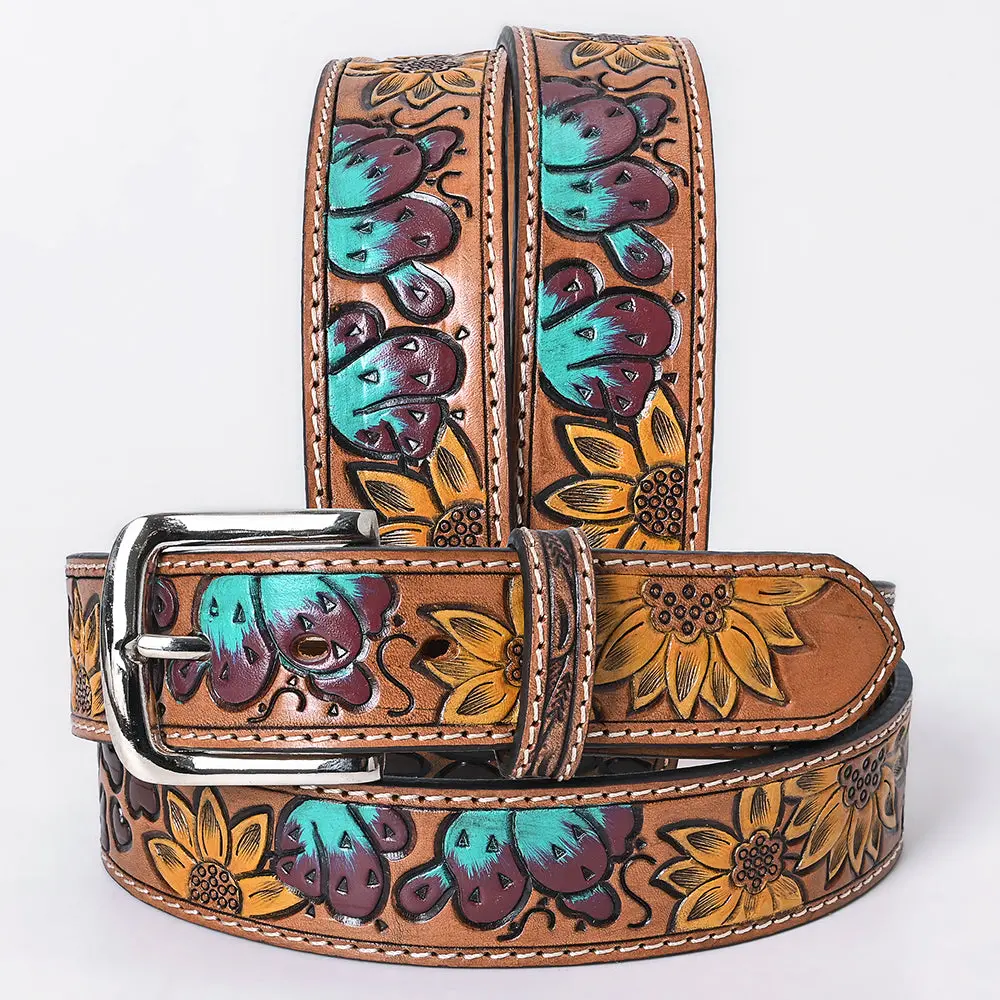 Ohlay Beautifully Hand Tooled Genuine American Leather Belt Men And Women Painted 1