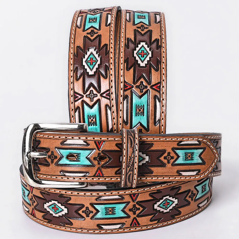 Ohlay Beautifully Hand Tooled Genuine American Leather Belt Men And Women Painted 1