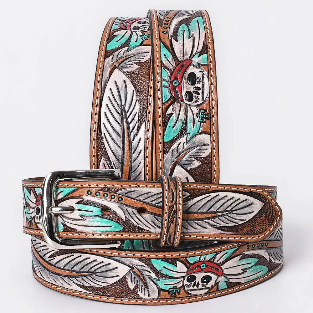 Ohlay Beautifully Hand Tooled Genuine American Leather Belt Men And Women Painted 1