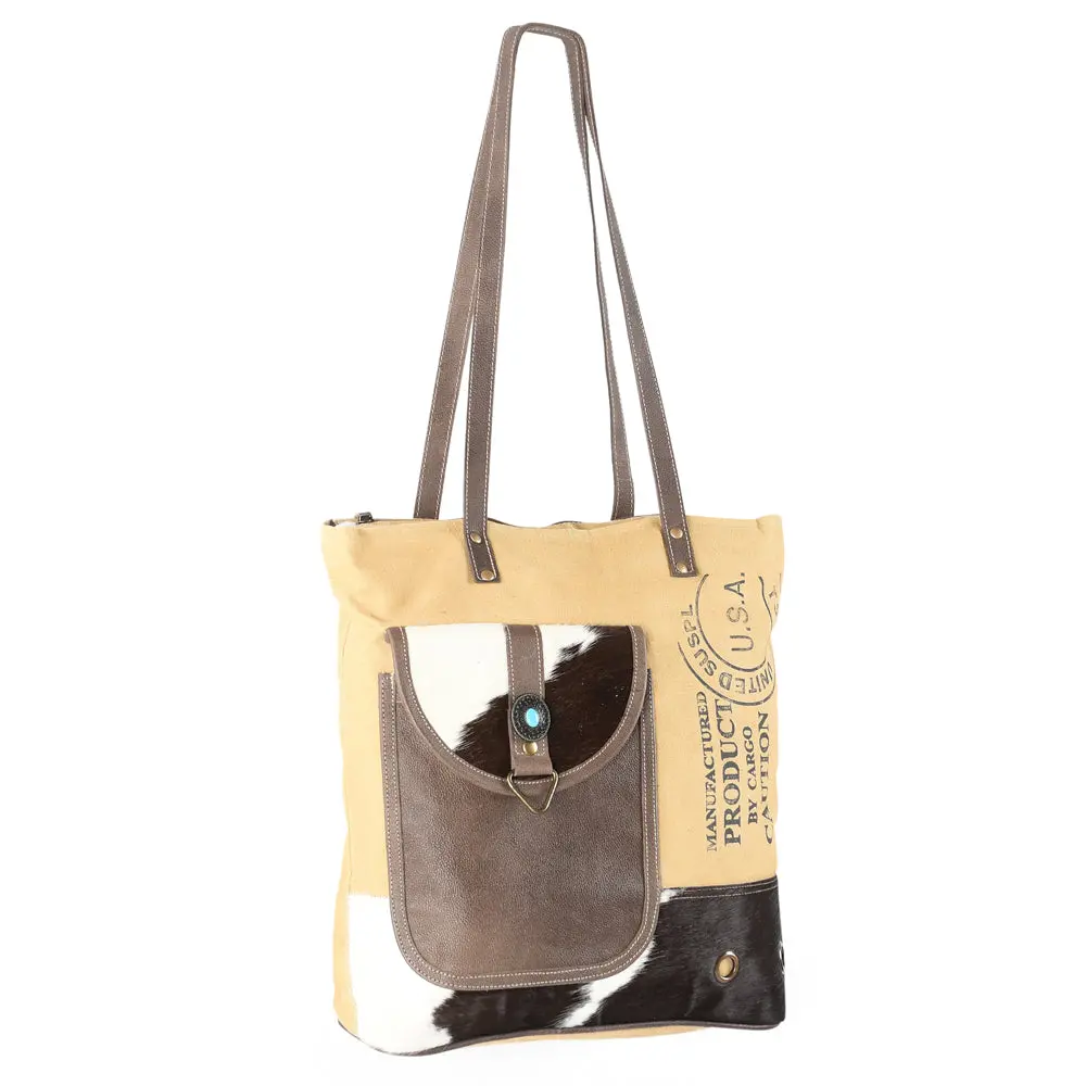 Ohlay Ohv170 Tote Upcycled Canvas Hair-On Genuine Leather Women Bag Western Handbag Purse 1