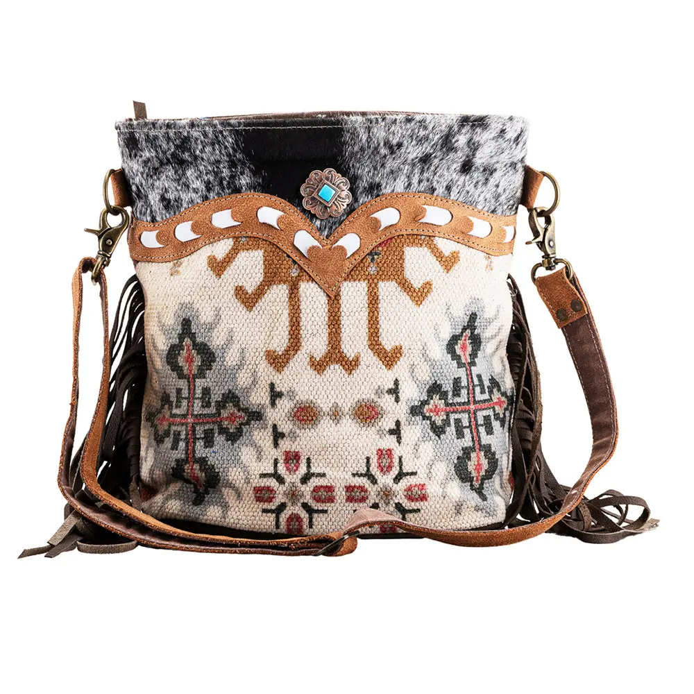 Ohlay Bags Ohv228 Cross Body Ii Upcycled Wool Canvas Hair-On Genuine Leather Women Bag Western Handbag Purse 1