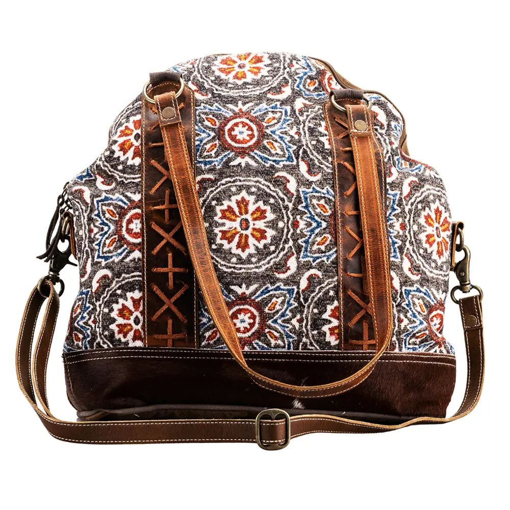 Ohlay Bags Ohv233 Tote Upcycled Canvas Hair-On Genuine Leather Women Bag Western Handbag Purse 1