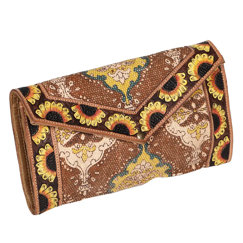 Ohlay Wallet Hand Tooled Upcycled Wool Genuine Leather Women Bag Western Handbag Purse Womens Handbags 1