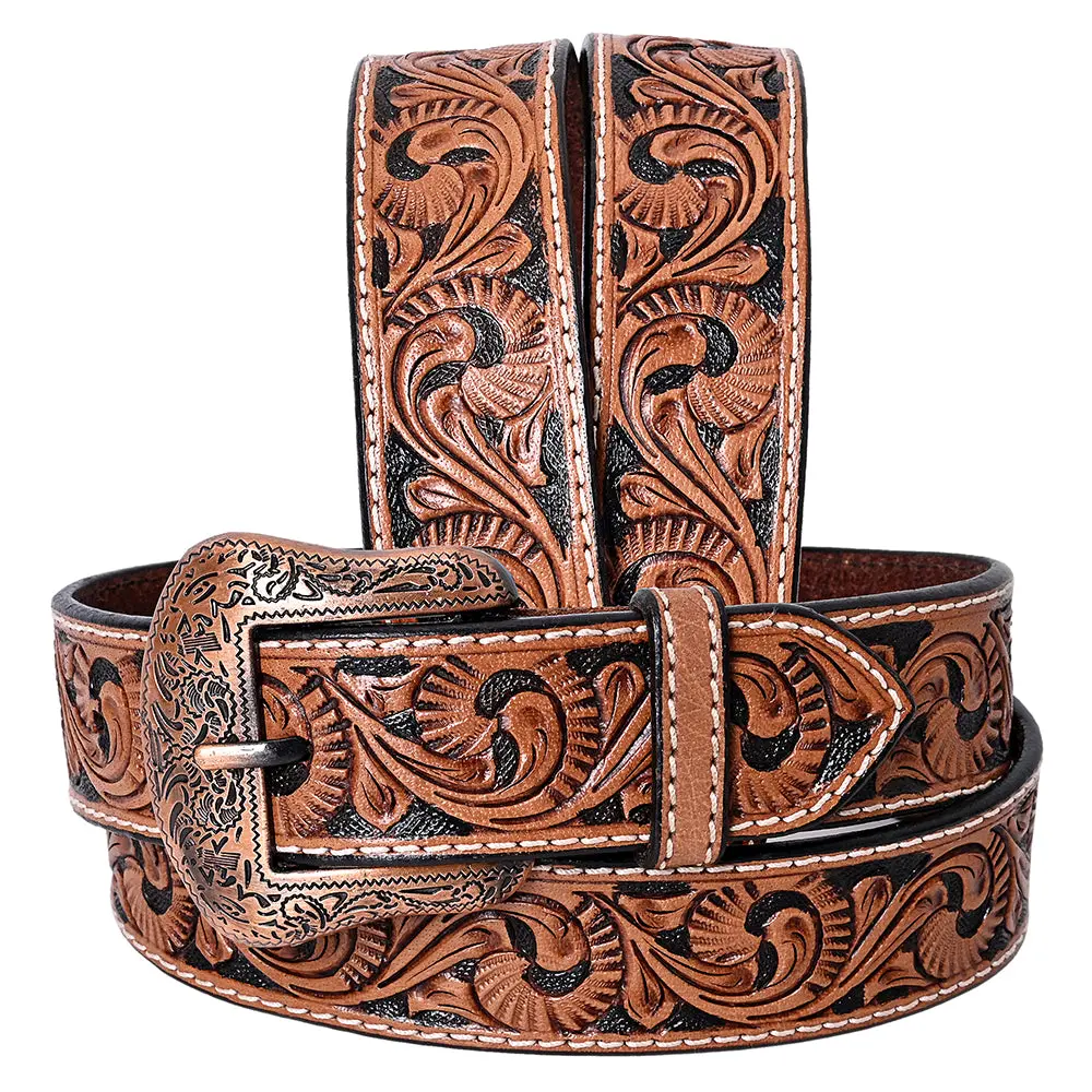 Comfytack Western Genuine Leather Belt For Men Women Cowboy Cowgirl Handmade Unisex Full Grain Heavy Duty Floral Tooled 1