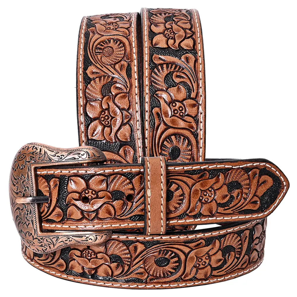 Comfytack Western Genuine Leather Belt For Men Women Cowboy Cowgirl Handmade Unisex Full Grain Heavy Duty Floral Tooled 1