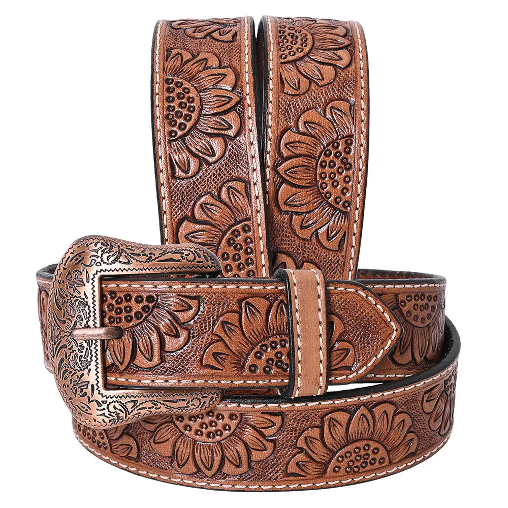 Comfytack Western Genuine Leather Belt For Men Women Cowboy Cowgirl Handmade Unisex Full Grain Heavy Duty Floral Tooled 1