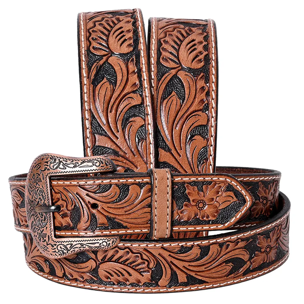 Comfytack Western Genuine Leather Belt For Men Women Cowboy Cowgirl Handmade Unisex Full Grain Heavy Duty Floral Tooled 1