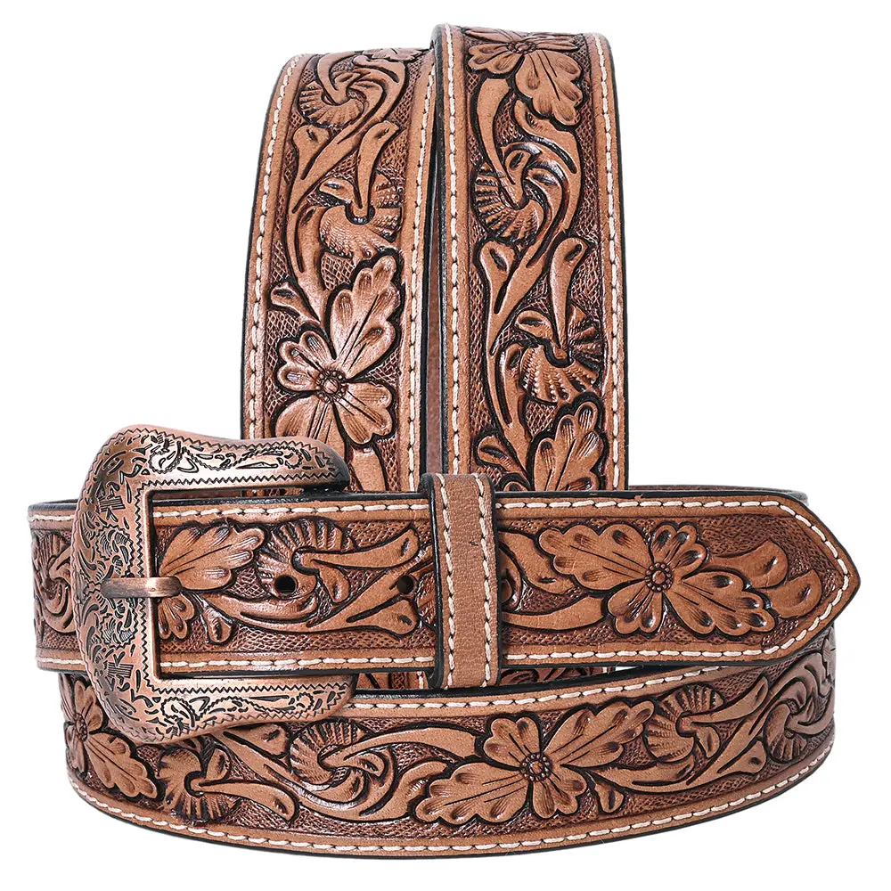 Comfytack Western Genuine Leather Belt For Men Women Cowboy Cowgirl Handmade Unisex Full Grain Heavy Duty Floral Tooled 1
