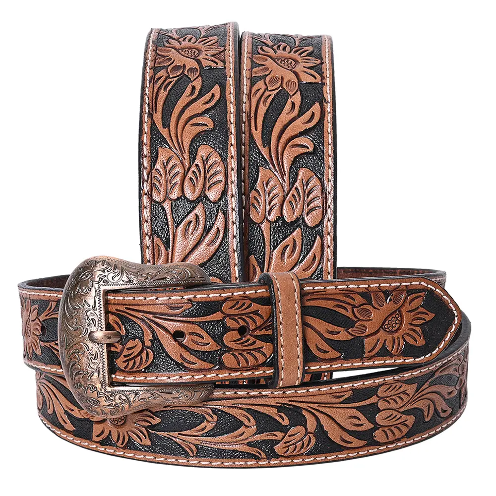 Comfytack Western Genuine Leather Belt For Men Women Cowboy Cowgirl Handmade Unisex Full Grain Heavy Duty Floral Tooled 1