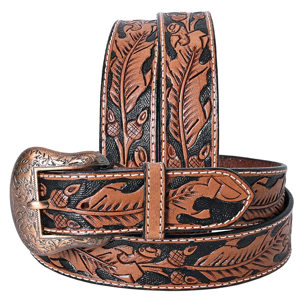 Comfytack Western Genuine Leather Belt For Men Women Cowboy Cowgirl Handmade Unisex Full Grain Heavy Duty Floral Tooled 1