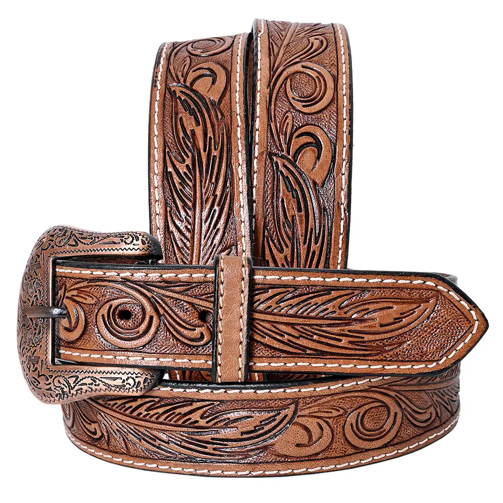 Comfytack Western Genuine Leather Belt For Men Women Cowboy Cowgirl Handmade Unisex Full Grain Heavy Duty Floral Tooled 1
