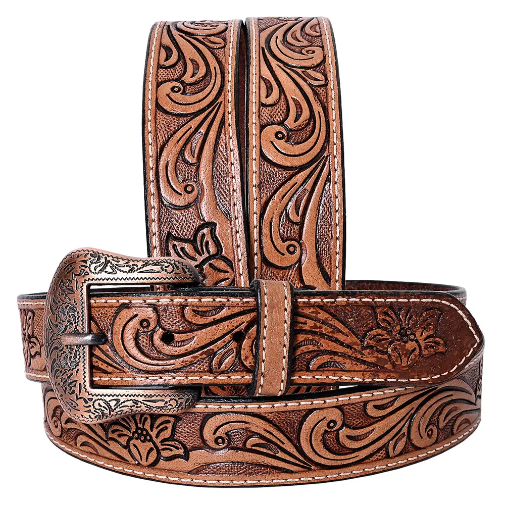 Comfytack Western Genuine Leather Belt For Men Women Cowboy Cowgirl Handmade Unisex Full Grain Heavy Duty Floral Tooled 1