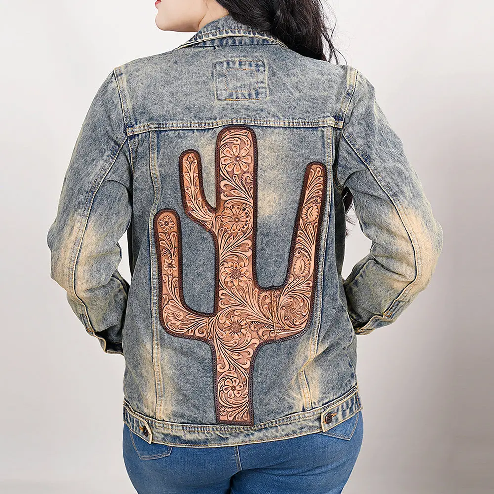 American Darling Genuine Leather Hand Tooled Carved Women 100% Cotton Denim Jacket Dress Ladies Girl | Shirt For 1