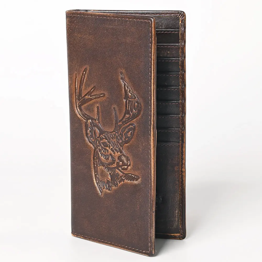 American Tanner Genuine Leather Hand Burnished Long Bifold Wallet For Men Women H7 X W3.5 D0.5 1