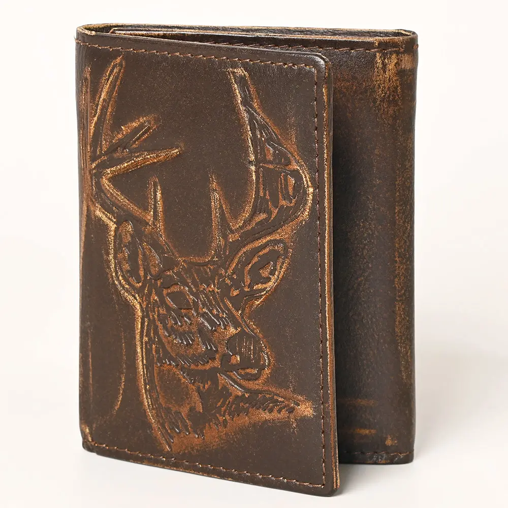 American Tanner Genuine Leather Hand Burnished Trifold Wallet For Men Women H4.25 X W3 D0.5 1