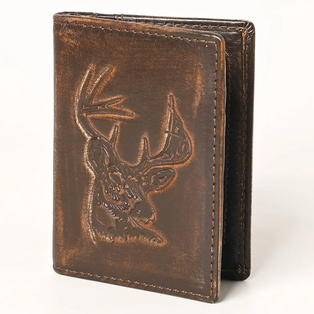 American Tanner Genuine Leather Hand Burnished Bifold Wallet For Men Women H4.25 X W3 D0.5 1