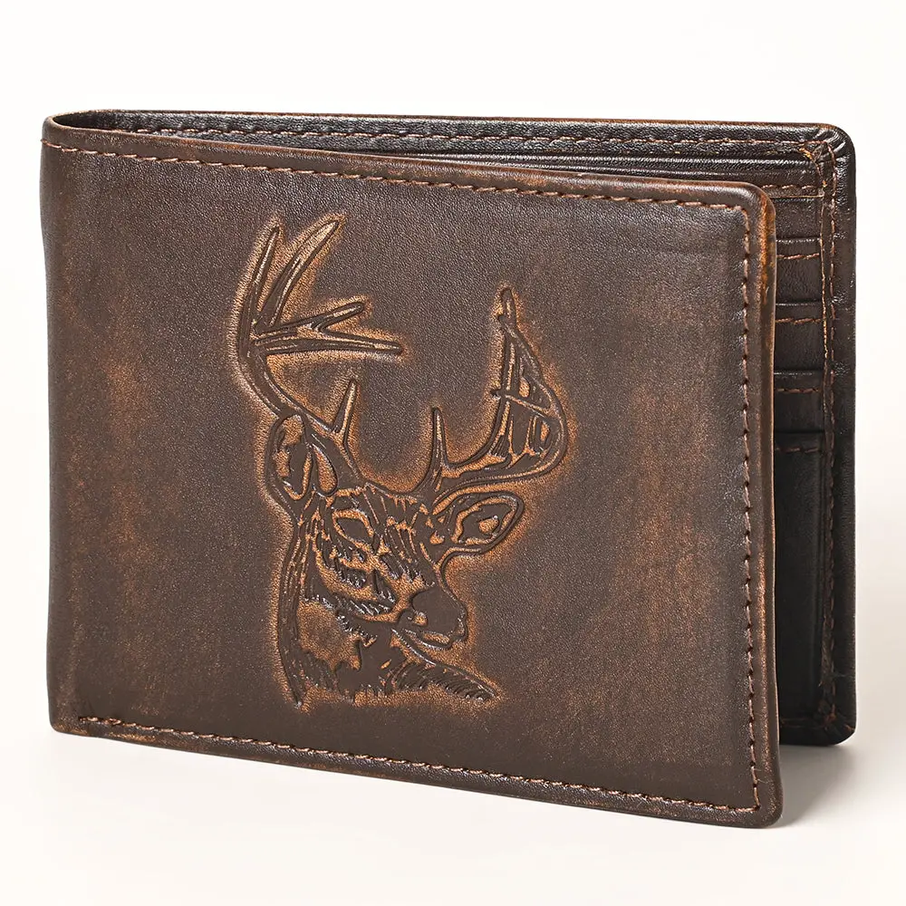 American Tanner Genuine Leather Hand Burnished Bifold Wallet For Men Women H3.5 X W4.75 D0.5 3