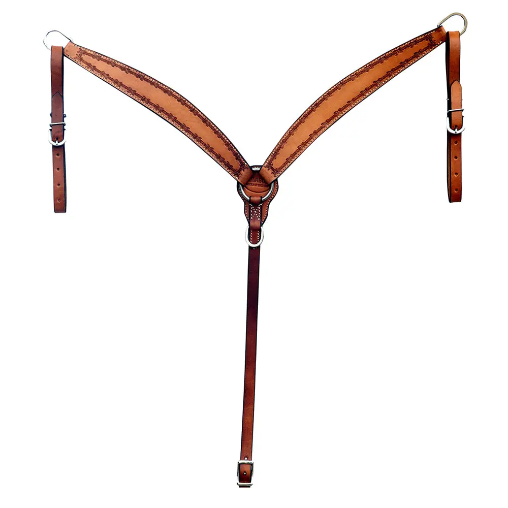 Hilason Western Horse Barb Wire Hand Tooled American Leather Breast Collar Light Oiled 1