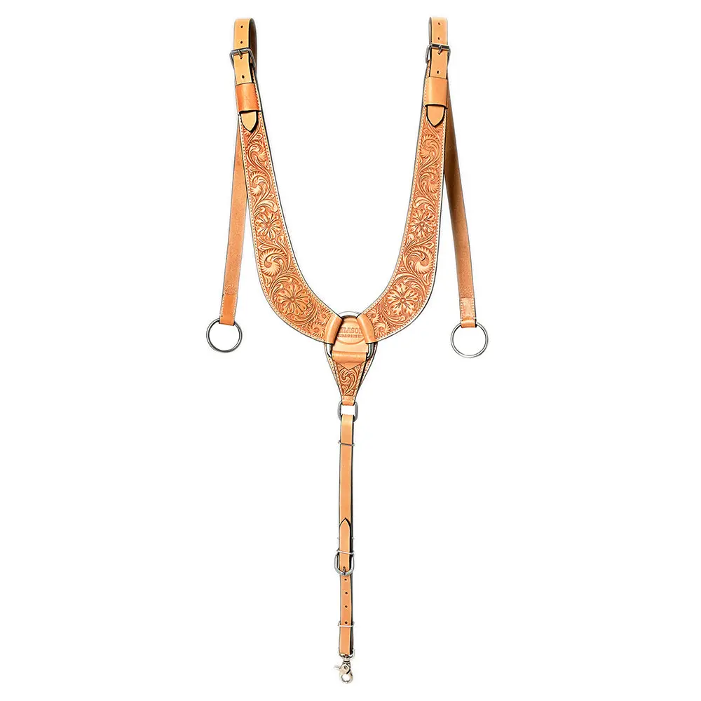 Hilason Leather Horse U Shaped Breast Collar Floral Tan | Western 1