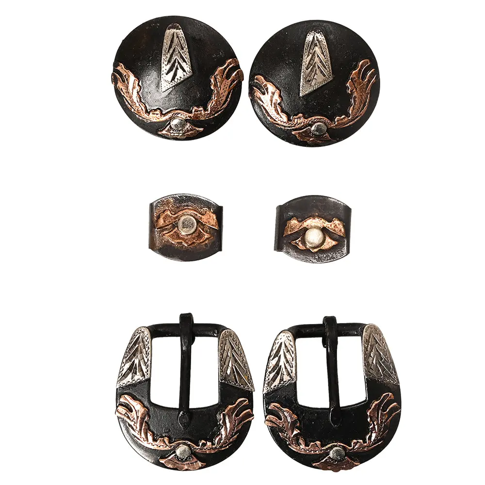 Hilason Western German Silver Hand Engraved Horse Headstall & Breast Collar Buckle Concho Set 1