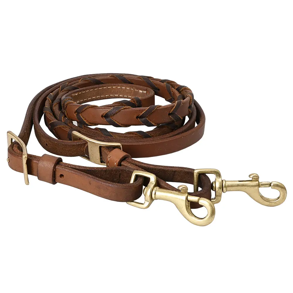 8 Feet Hilason Western Horse American Leather Laced Barrel Roper Reins Brown 1