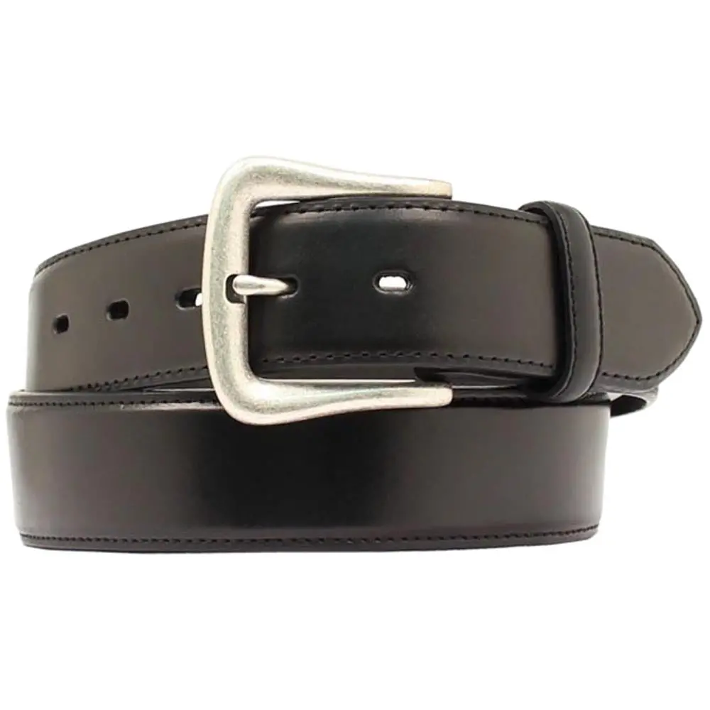 Nocona Western Belt Mens Leather Smooth Overlay Silver Buckle Black 1