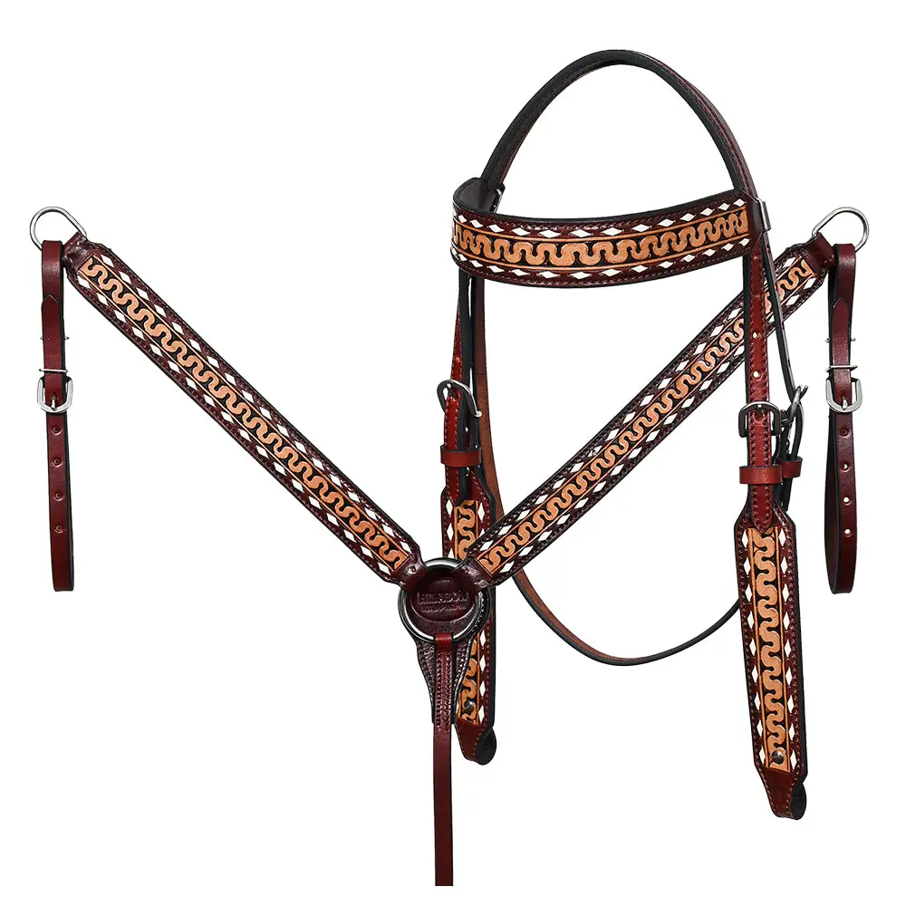 Hilason Western American Leather Headstall Breast Collar Horse Tack Set 1