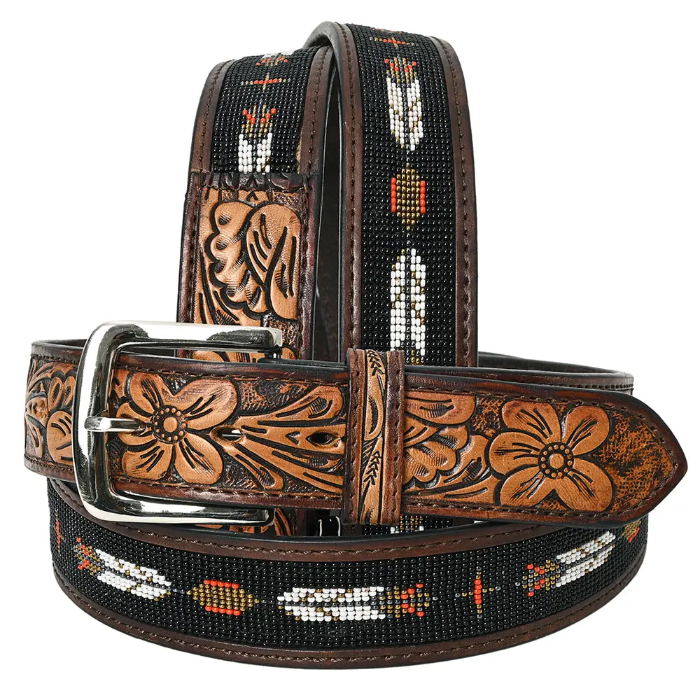 Hilason Western Genuine Leather Belt For Men Women Cowboy Cowgirl Handmade Unisex Full Grain Heavy Duty Tooled Beaded Belt 1