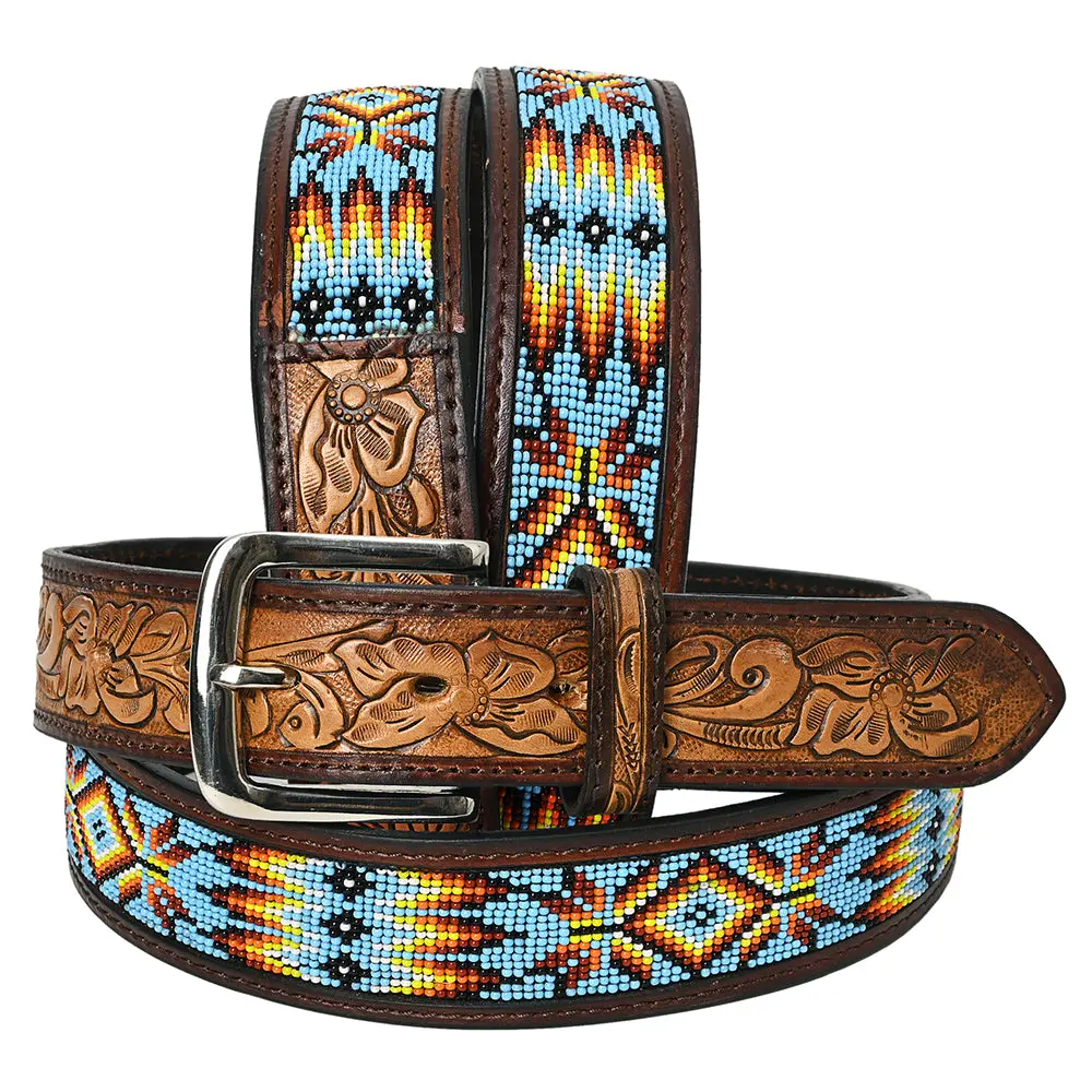 Hilason Western Genuine Leather Belt For Men Women Cowboy Cowgirl Handmade Unisex Full Grain Heavy Duty Tooled Beaded Belt 1