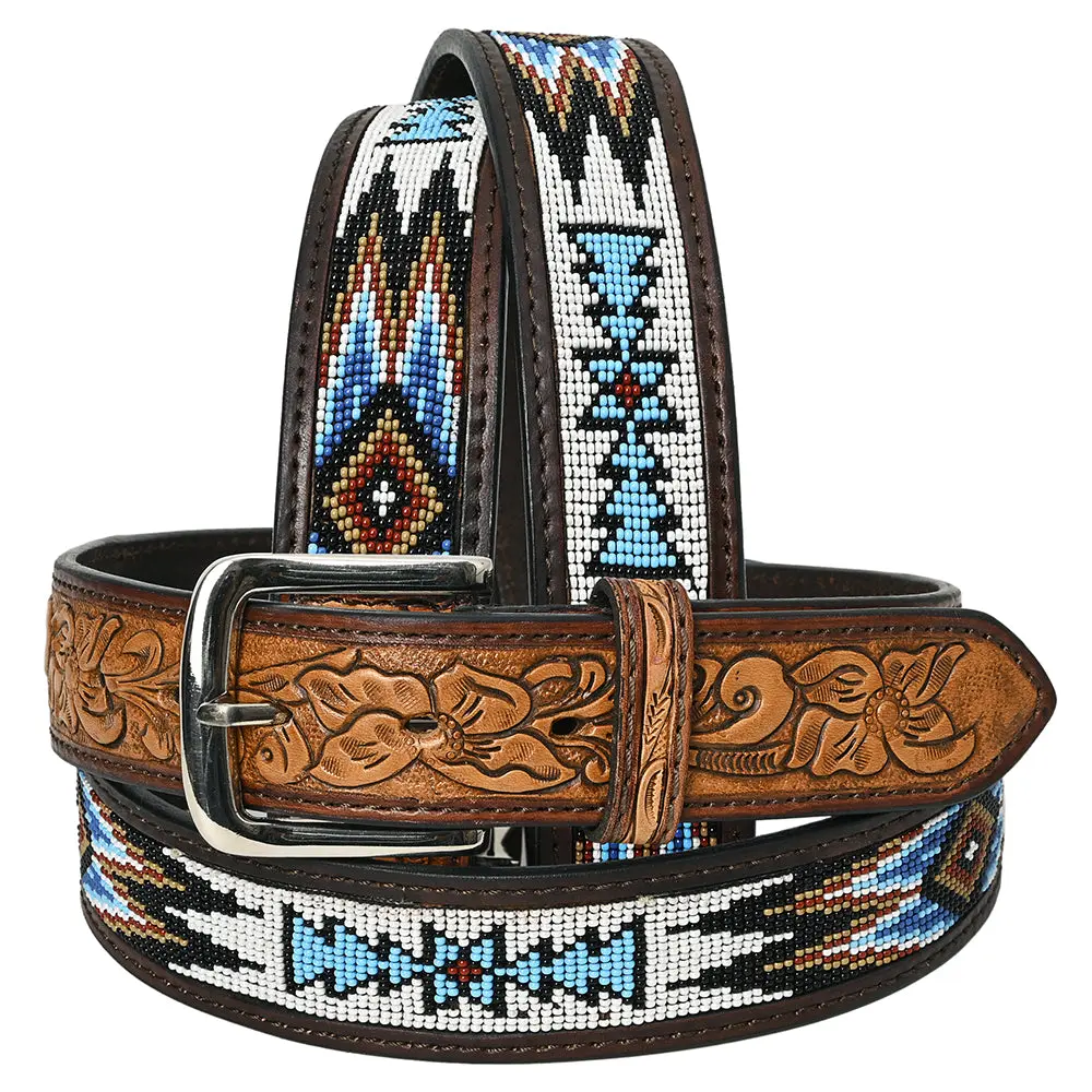 Hilason Western Genuine Leather Belt For Men Women Cowboy Cowgirl Handmade Unisex Full Grain Heavy Duty Tooled Beaded Belt 1