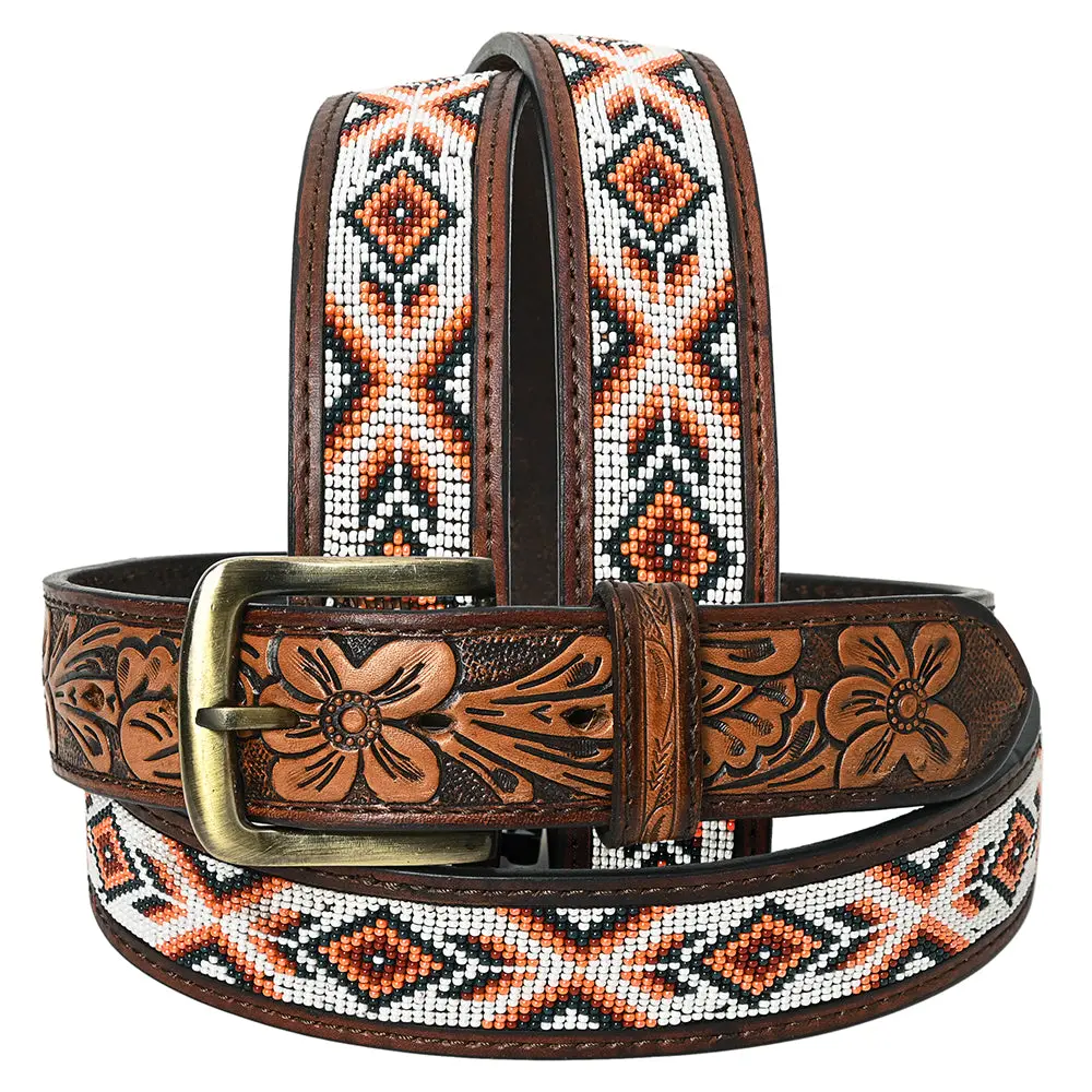 Hilason Western Genuine Leather Belt For Men Women Cowboy Cowgirl Handmade Unisex Full Grain Heavy Duty Tooled Beaded Belt 1