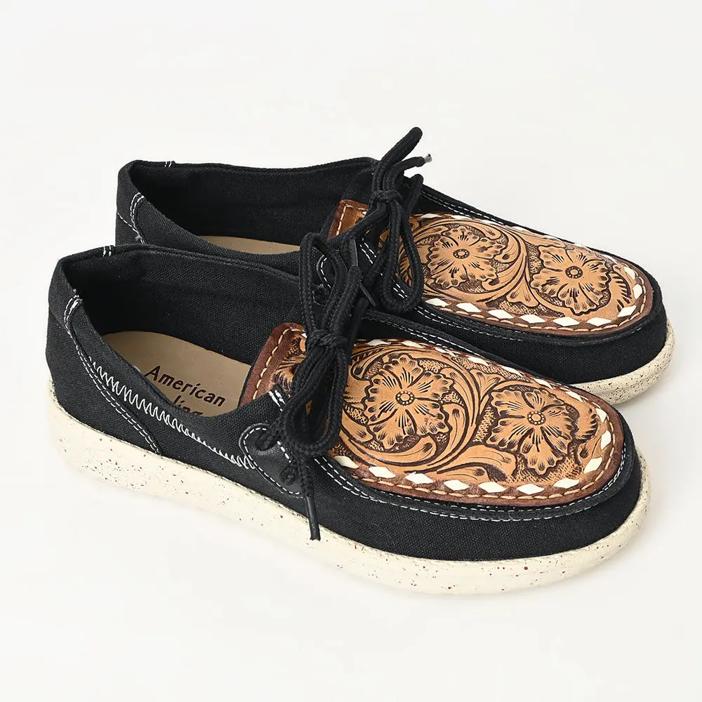 American Darling Hand Tooled, Carved Genuine Leather Trim Lightweight Shoe Footwear, Slip On| Tooled Footwear 1