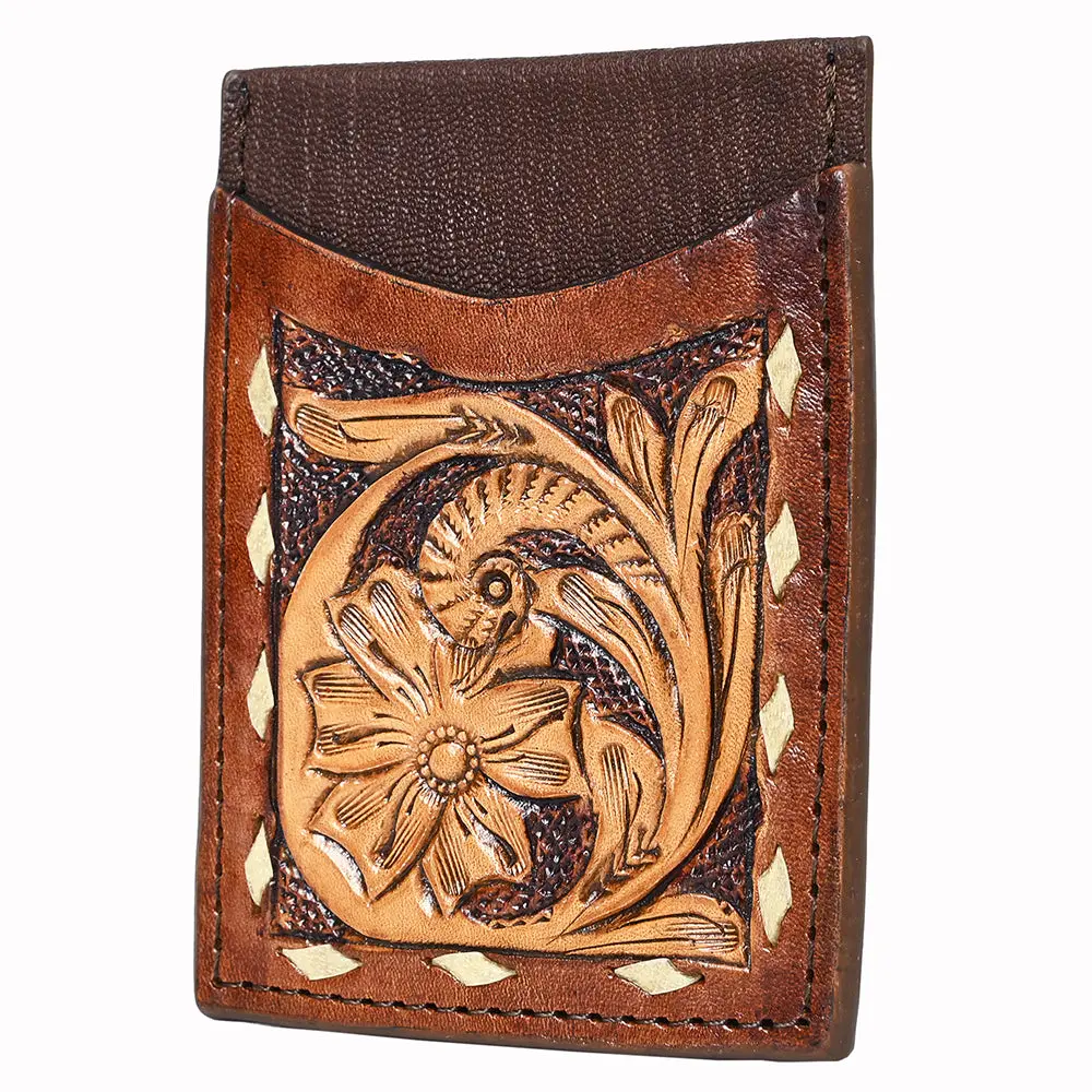 Hilason Western Floral Stylish Women & Men Hand Tooled Genuine Leather Card-Holder 1