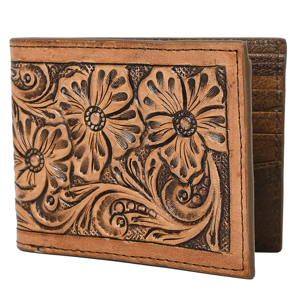 Hilason Western Floral Rodeo Bifold Men Women Genuine American Leather Wallet 1