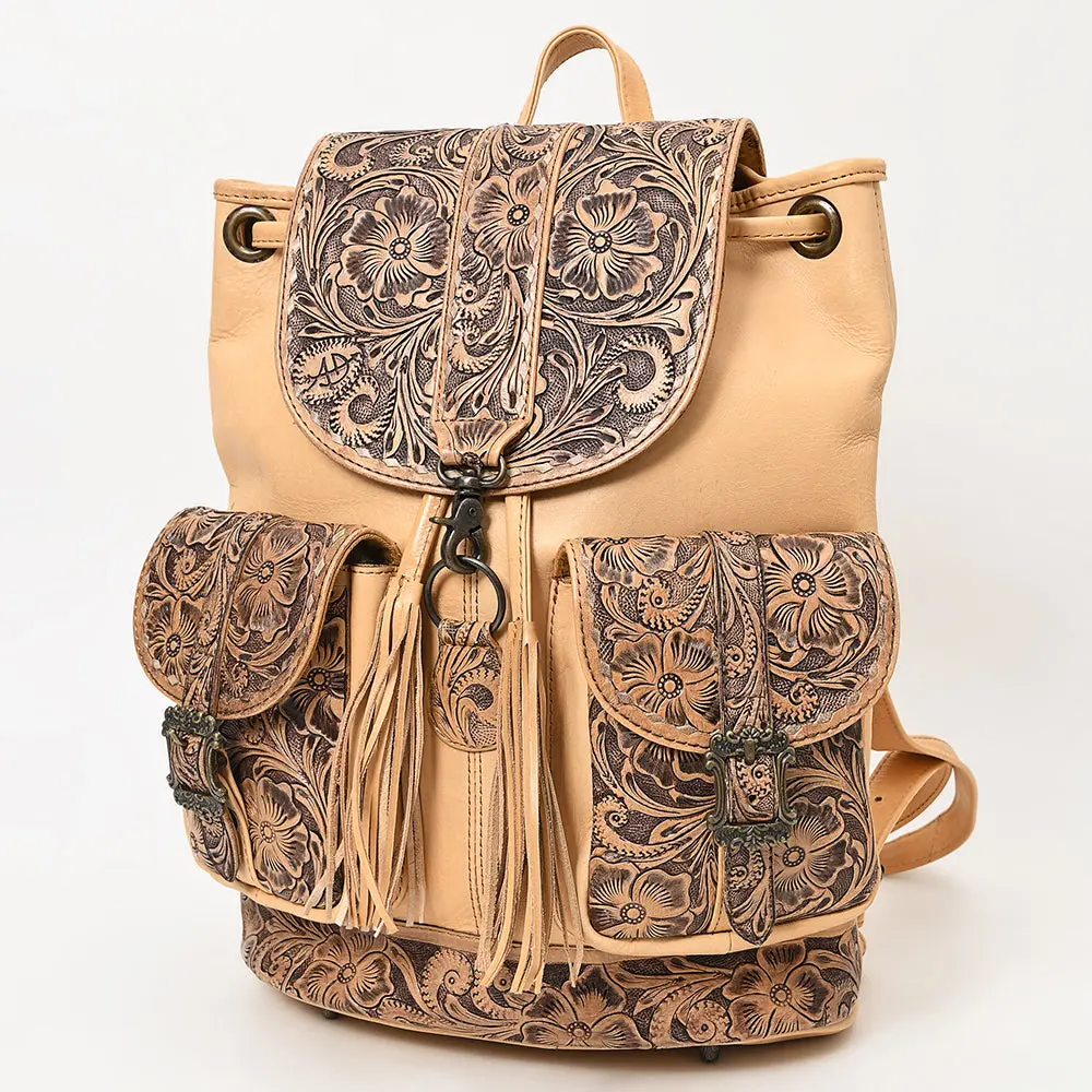 American Darling Western Backpack Handcrafted From Hand Tooled Genuine Leather | Floral Carved Flap & Dual Front Buckle Pockets 1
