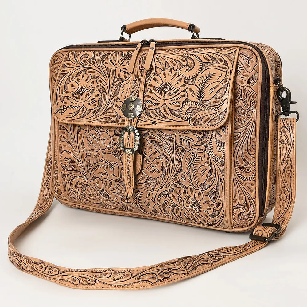 American Darling Western Laptop Briefcase Handcrafted From Hand Tooled Genuine Leather | Floral Carved & Concho Accent Work Bag 1