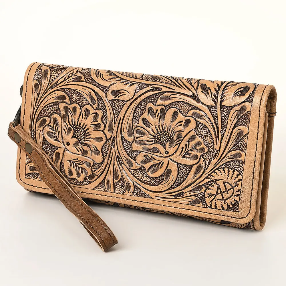 American Darling Western Trifold Wallet Handcrafted From Hand-Tooled Genuine Leather | Floral Carved Organizer With Detachable Wristlet 1
