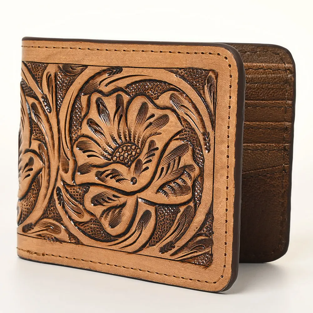 American Darling Western Bifold Wallet Handcrafted From Hand-Tooled Genuine Leather | Floral Carved Design With Multiple Card Slots 1