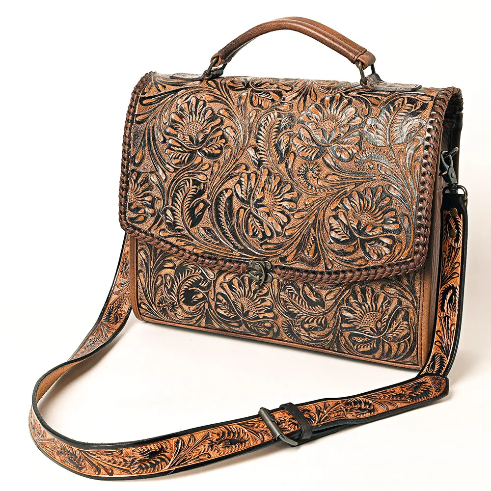 American Darling Hand-Tooled Genuine Leather Western Briefcase – Floral Carving, Durable Construction, Multi-Compartment Organizer For Work 1