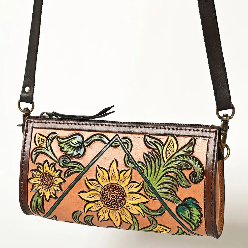 American Darling Hand Tooled Floral Carved Small Cross Body Bag Eco-Friendly Vegetable-Tanned Genuine Leather Ykk Zipper 1