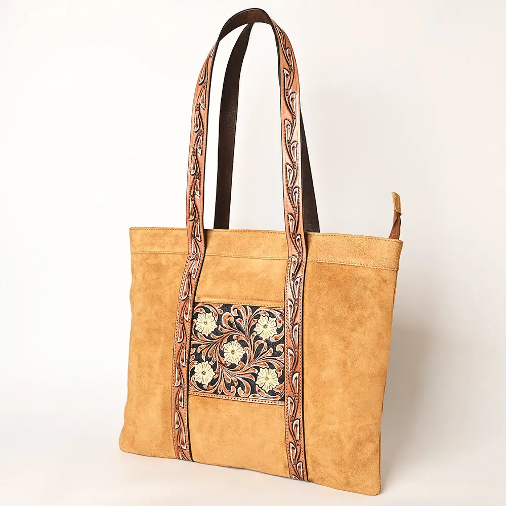 American Darling Suede Leather Hand Tooled Floral Carved Tote Bag Eco-Friendly Vegetable-Tanned Genuine Leather Western Purse Ykk Zipper 1