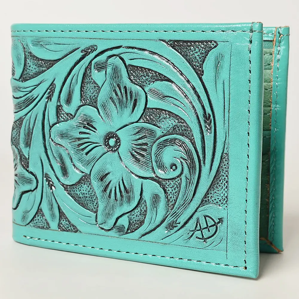 American Darling Western Bifold Wallet Handcrafted From Tooled Genuine Leather | Floral Carved Design With Multiple Card Slots 3