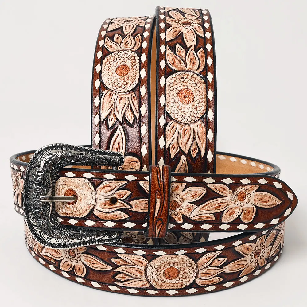 American Darling Beautifully Hand Tooled Brown Genuine Leather Apparel Belt Men And Women 1