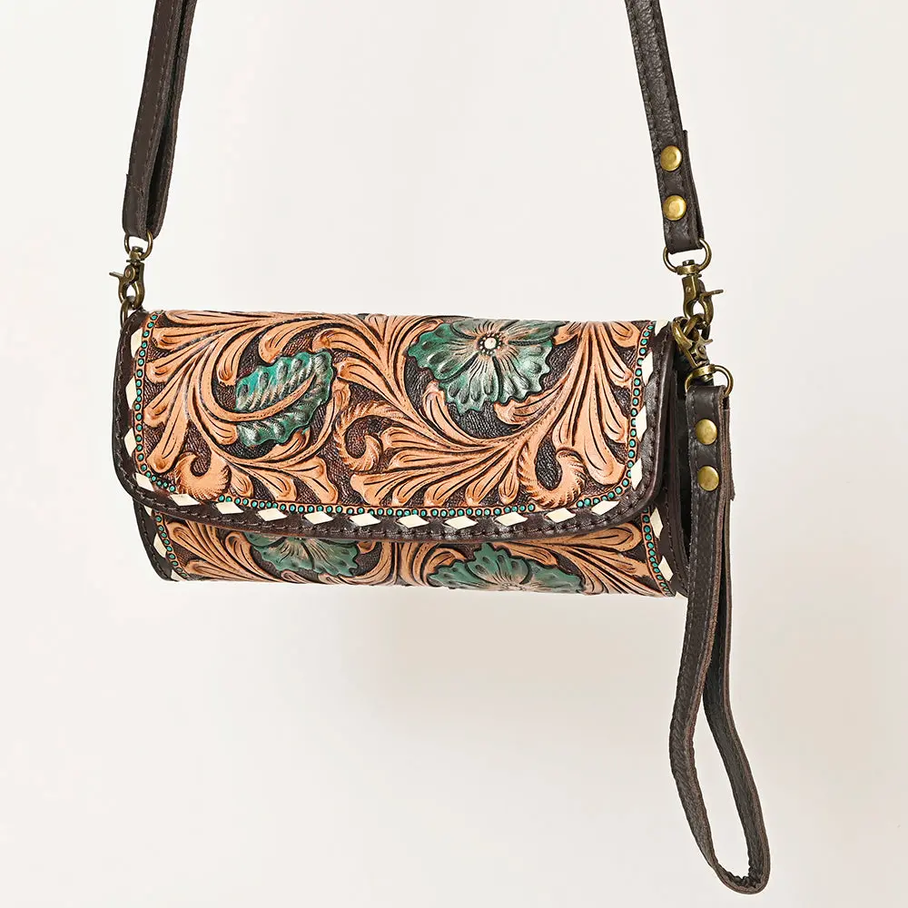 American Darling Hand Tooled Floral Carved Small Cross Body Bag Eco-Friendly Vegetable-Tanned Genuine Leather Ykk Zipper 1