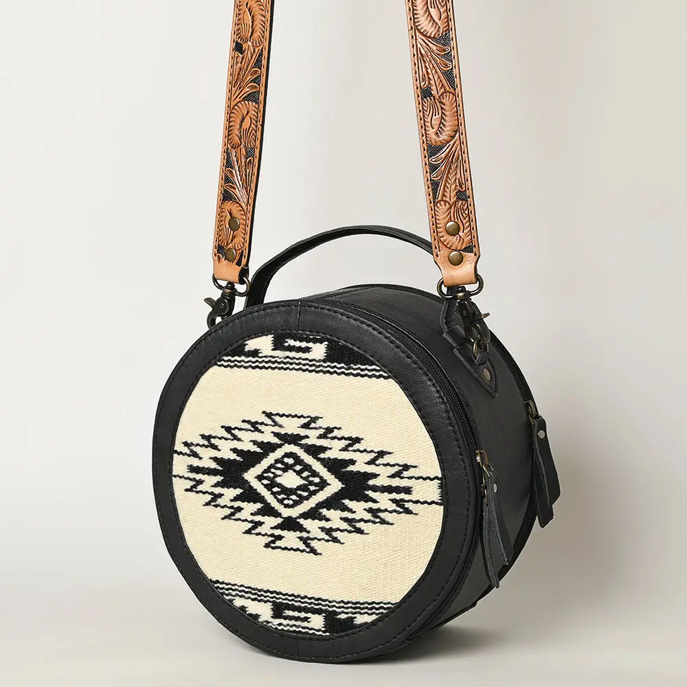 American Darling Western Leather Canteen Bag With Hand Woven Saddle Blanket, Genuine Leather Build & Tooled Shoulder Strap 1